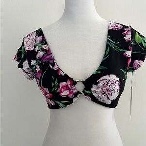 Tinibikini swim bikini Floral Black and Pink Top size L NWT